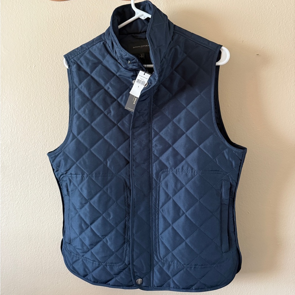 NWT Banana Republic Navy Blue Quilted Puffer Vest Size S Equestrian Full Zip